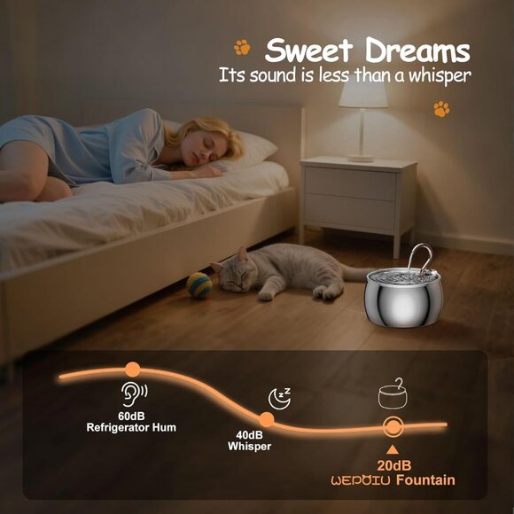 Cat Water Fountain Stainless Steel 2.5L/84oz Quiet Automatic Pet Water Dispenser - Picture 4 of 8